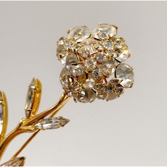 Sparkling Clear Rhinestone Flower Pin Brooch Prong Set Stones Flowers Move - Picture 6 of 10